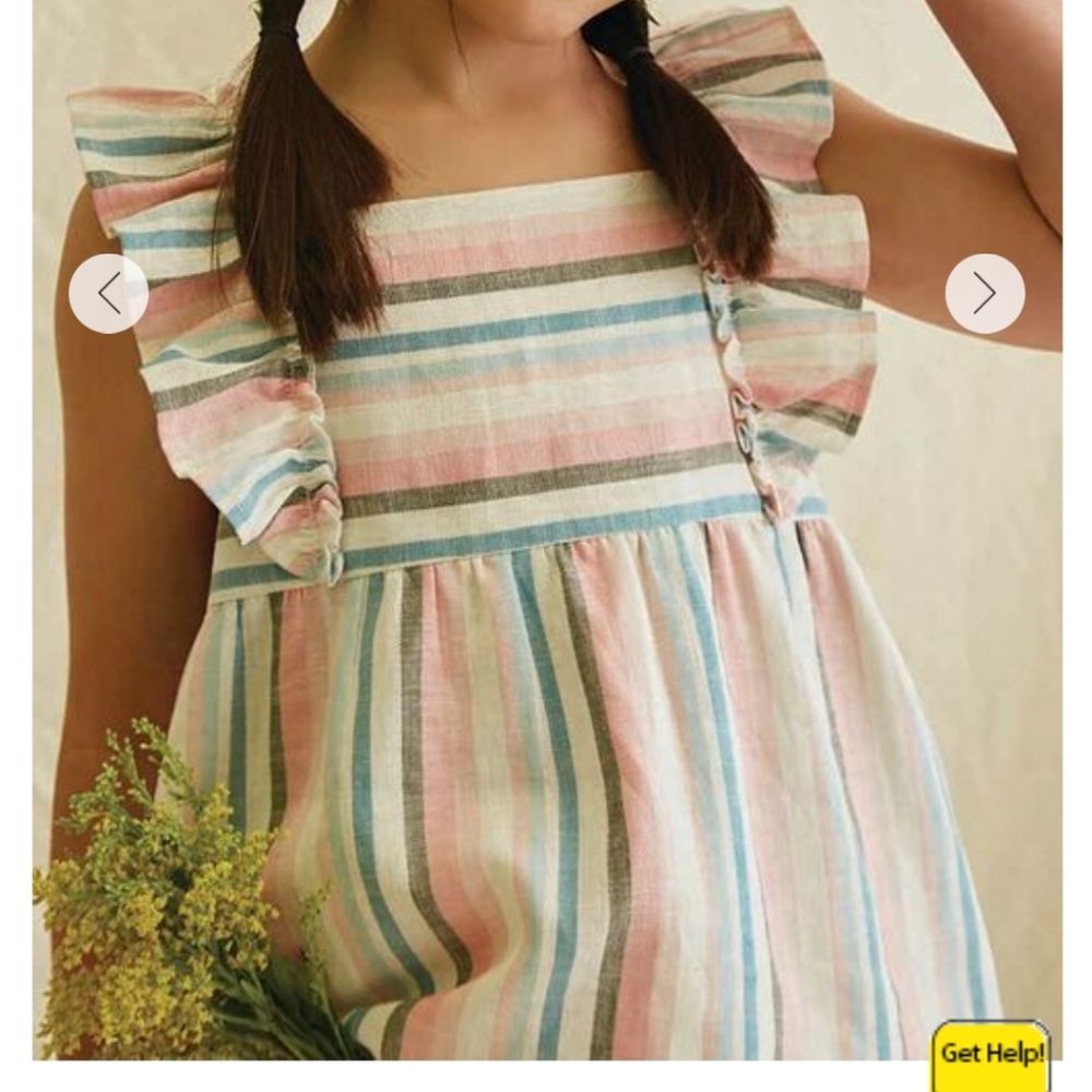 Girls stripe linen blend ruffled strap tank